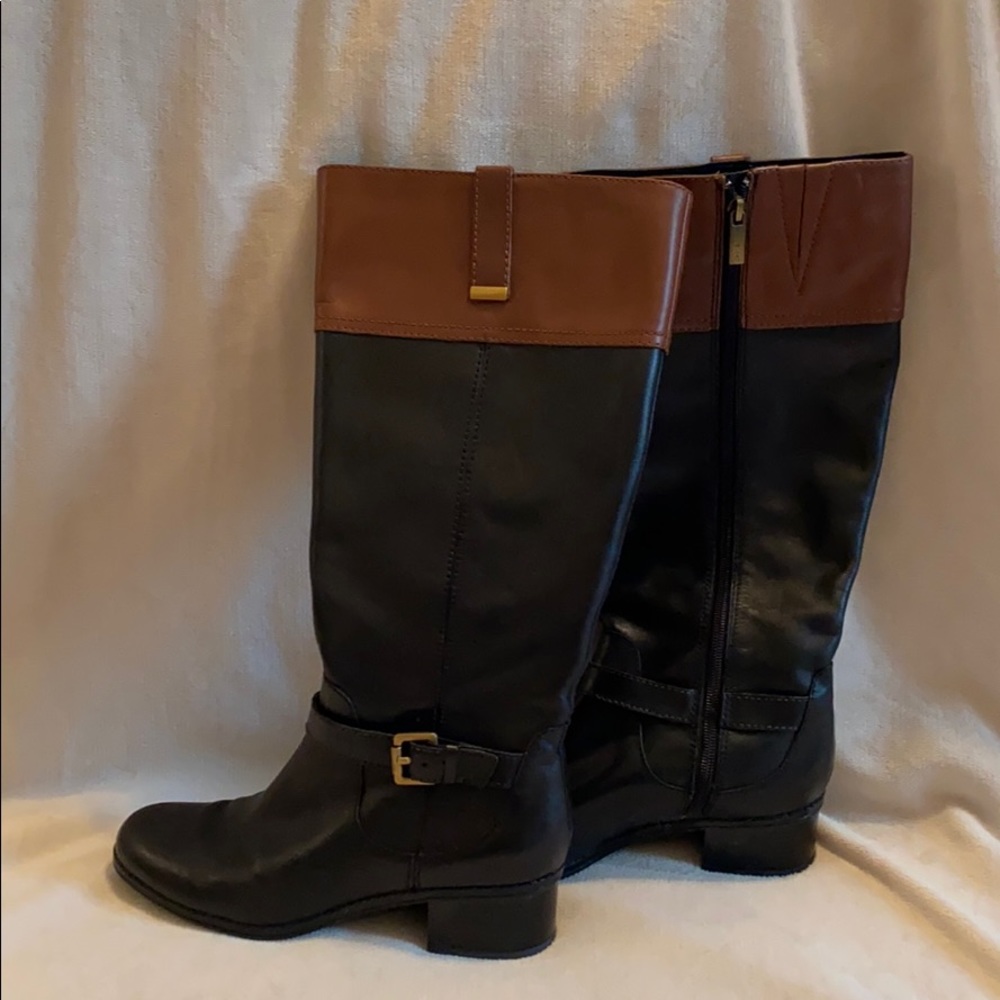 Bandolino Black and Tan Wide Leg Riding Boots